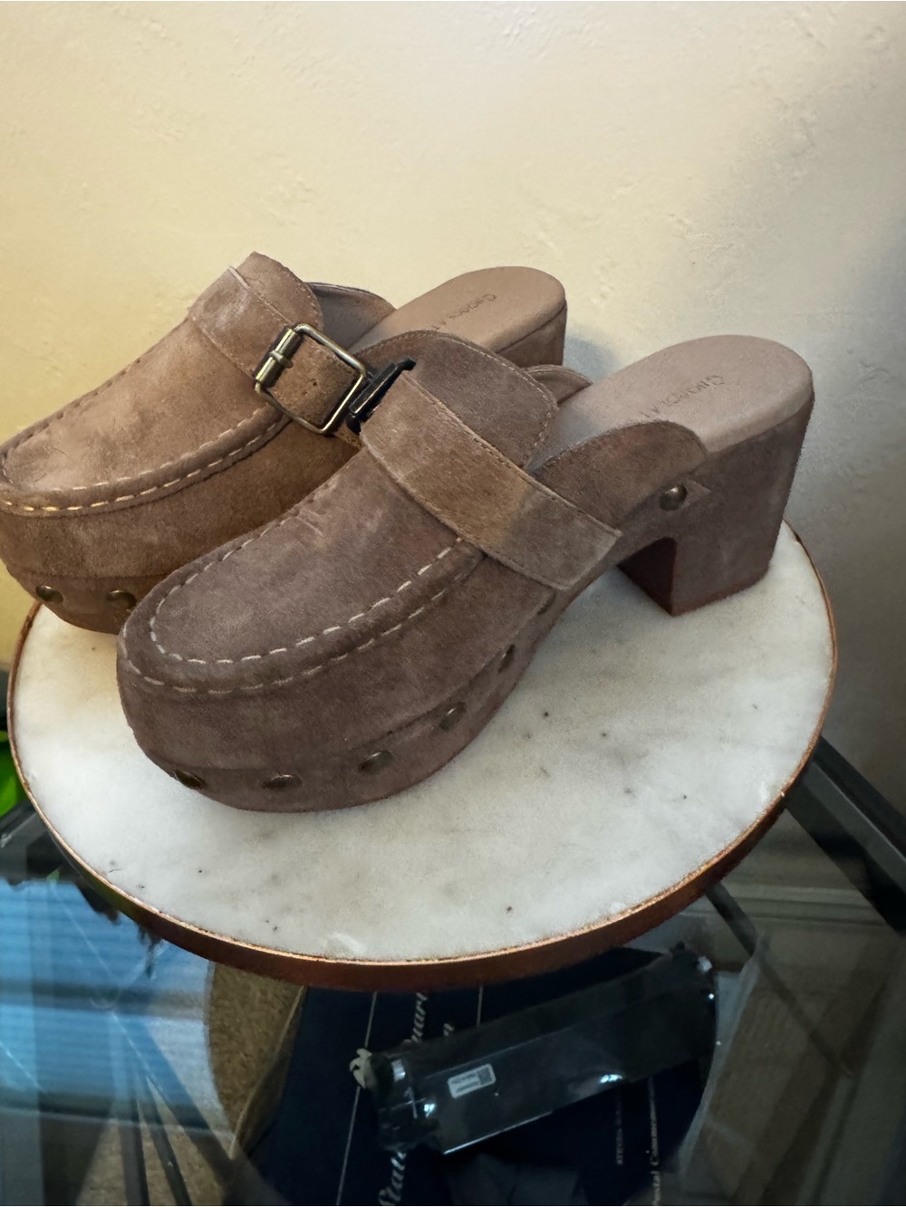 Iconic Chocolat Blu Genni Taupe Suede Platform Clog Mule
